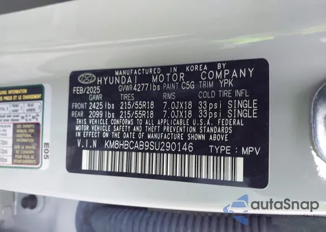 2025 Hyundai Kona Sel из США, поврежденный, VIN KM8HBCAB9SU290146